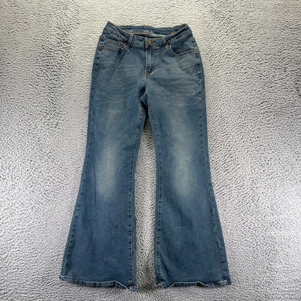 Dazy Jeans Women's M Blue Cotton Denim Flared Bell Bottom Faded Stretch Workwear